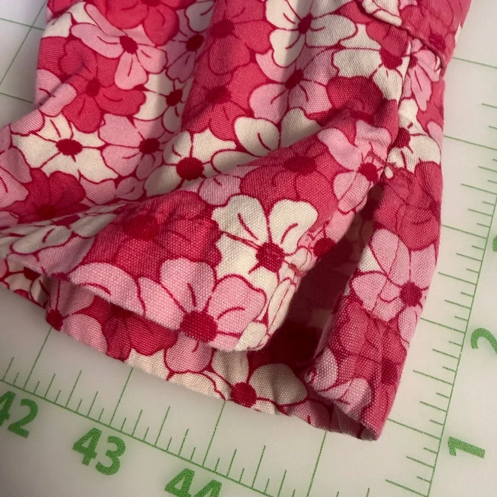 Vintage Y2K Oshkosh Bgosh Pink Floral Print Capri Pants bottoms 2T Summer denim